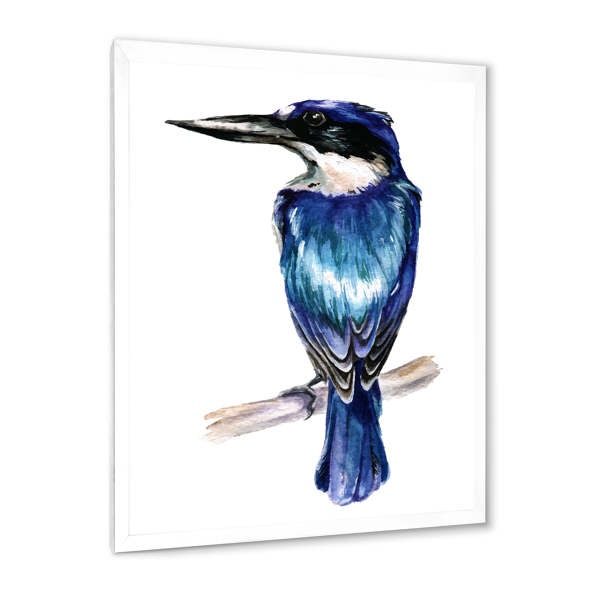 Designart 'Style Blue Kingfisher Bird' Traditional Framed Art Print