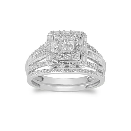 forever Bride 0.5ct Diamond Half-Eternity Wedding Ring Set, 10K White Gold, [Includes Box]