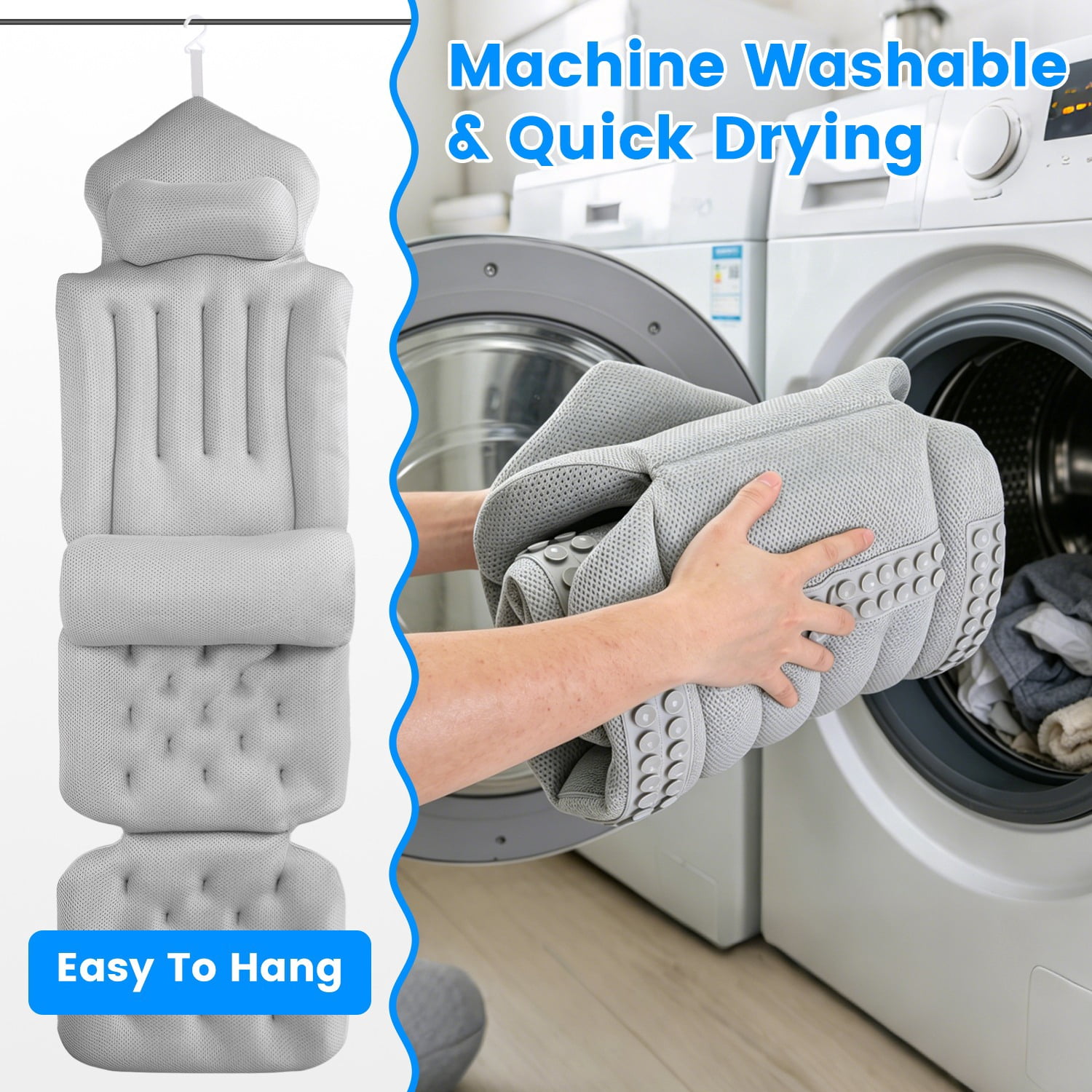 Full Body Bathtub Pillow with Lumbar Support, 4D Honeycomb Mesh Bath Cushion with 192 Suction Cups, Non-Slip Washable Spa Bath Pillow with Hanging Hook