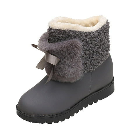 

GNEIKDEING Ladies Bow Knot Thick Soled Cotton Shoes Plush Warm Short Snow Boots Gift on Clearance
