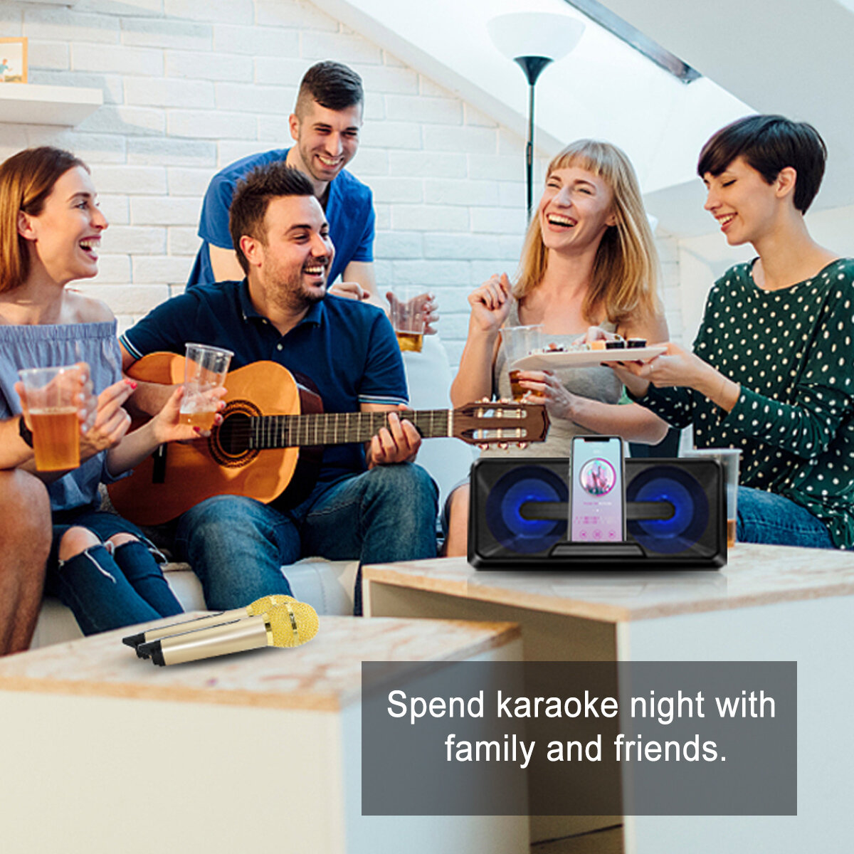 SDRD SD-301 2 in 1 Portable Karaoke System Family KTV with Dual Wireless Live Microphone + Bluetooth Speaker (Black)