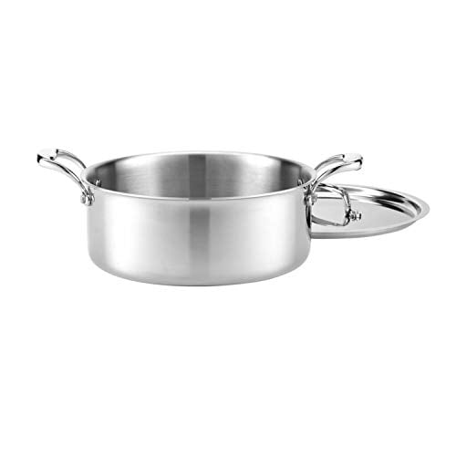 Heritage Steel 6 Quart Rondeau with Lid - Titanium Strengthened 316Ti Stainless Steel with 5-Ply Construction - Induction-Ready and Fully Clad, Made i