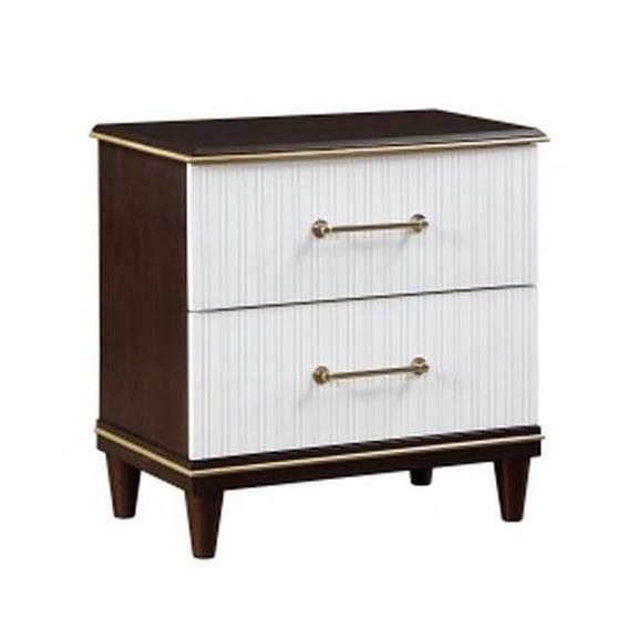 29 in. Shim Nightstand with 2 Drawers, Gold, White, & Cherry Brown Wood
