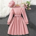 thumbnail image 4 of OGLCCG Vintage Dresses for Girls Retro Long Puff Sleeve Front Bow Tie Midi Dress with Hat Button Up Elegant A-Line Party Holiday Dresses 8-13 Years, 4 of 7