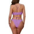 thumbnail image 3 of INSPIRE CHIC Women's Criss Cross Ribbed Knit Bikini Sets, 2 Piece Strappy Top Triangle Bottom Swimwear Bathing Suits X-Large Purple, 3 of 5