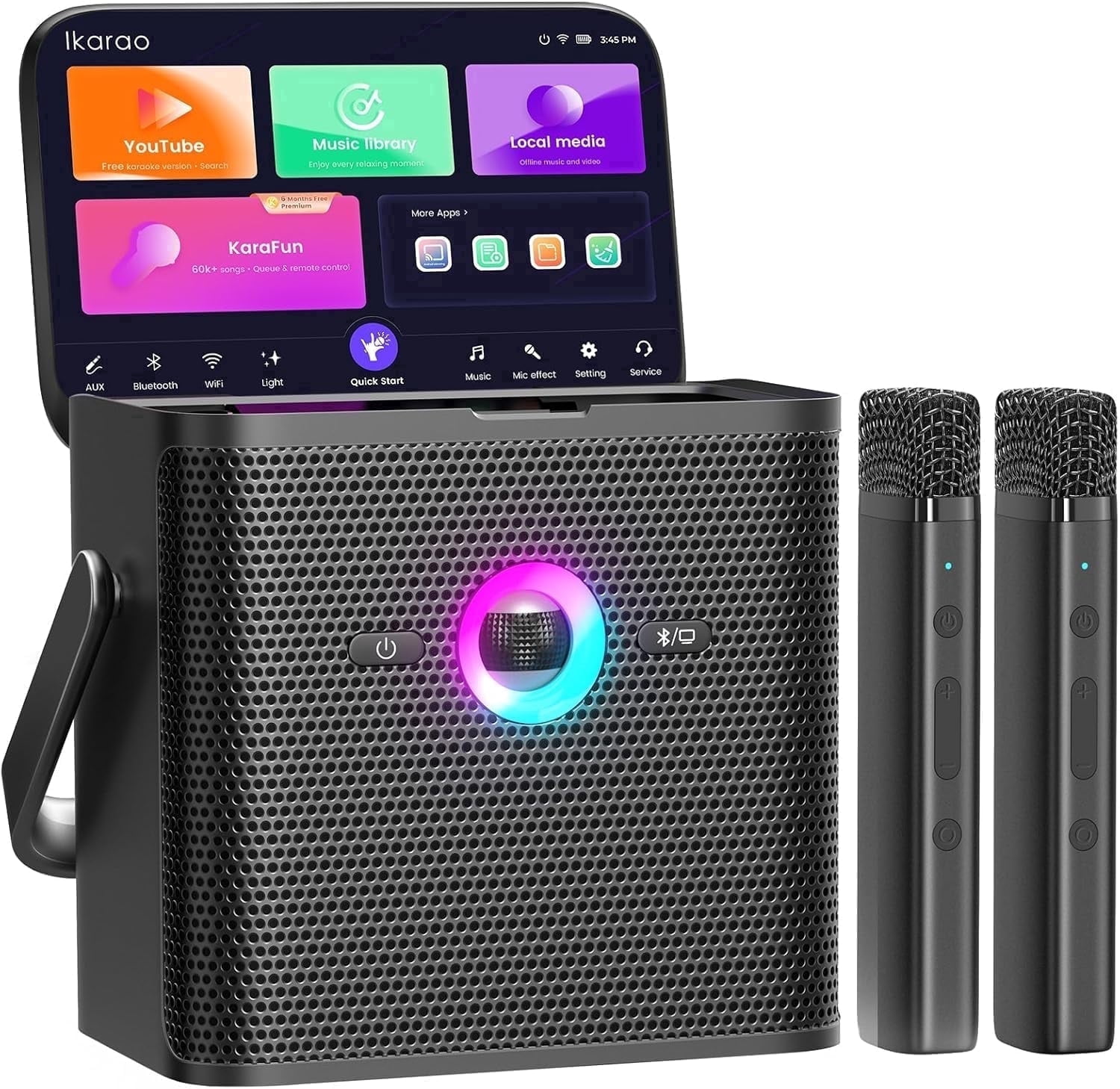 MASINGO Professional Karaoke Machine with 2 Cordless Mics, 15