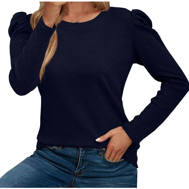 Tops para mujer Camisas Blusas Elegante Casual Camisas de manga larga Moda Cuello redondo Manga abullonada Top Camiseta Blusa Odeerbi ODB-5