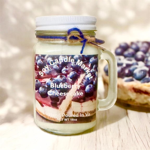 Soy Scented Candles | Handmade & Highly Aromatic Candles Burns Upto 85 Hours in Glass Jar - Perfect for Home Decor, Wedding, Birthday, Dinner (Blueberry Cheesecake, 16 oz)