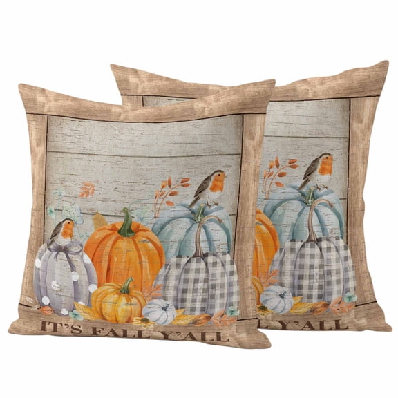 Orange Pumpkin Fall Outdoor Waterproof Pillow Covers, Thanksgiving Botanical Retro Art Decorative Square Throw Pillowcase Sofa Cushion Sham for Patio/Couch/Chair, 20"x20" 2 Pack