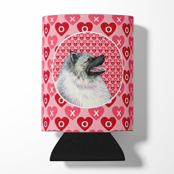 Keeshond Hearts Love and Valentines Day Portrait Can or Bottle Hugger