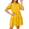 thumbnail image 2 of Dolkfu Mini Women'S Summer&Fall Dresses Short Sleeve Retro Collared Yellow Dresses Relaxed Fit Solid Refined Modern Shirt Dress Yellow,Xxl, 2 of 6