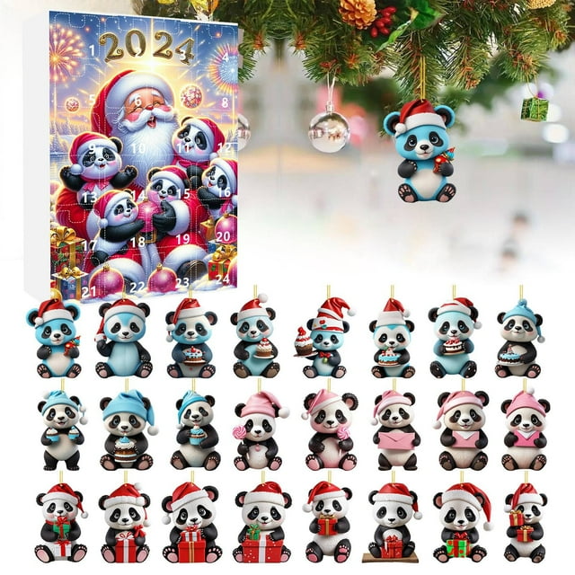 Countdown Sets 2D Christmas Home Panda Ornaments Featuring Santa Hat Advent Calendar for 2024 Festive Celebrations with Tree Decorations and Holiday Cheer