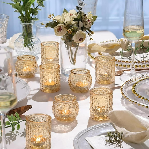 36pcs Assorted Gold Votive Candle Holders for Wedding, Table Centerpiece, Diwali & Holiday Decor