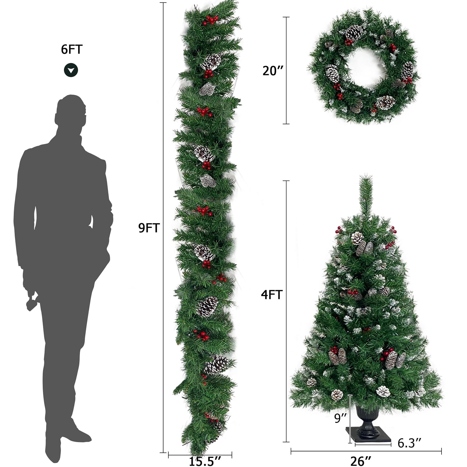 Kadyn 4-Piece Pre-lit Set Christmas Decorations, Christmas Fireplace Decorations, Front Porch Christmas Decorations, Artificial Christmas Garland, Wreath and Set of 2 4ft Christmas Tree, Dark Green Kadyn 4-Piece Pre-lit Set Christmas Decorations, Christmas Fireplace Decorations, Front Porch Christmas Decorations, Artificial Christmas Garland, Wreath and Set of 2 4ft Christmas Tree, Dark Green