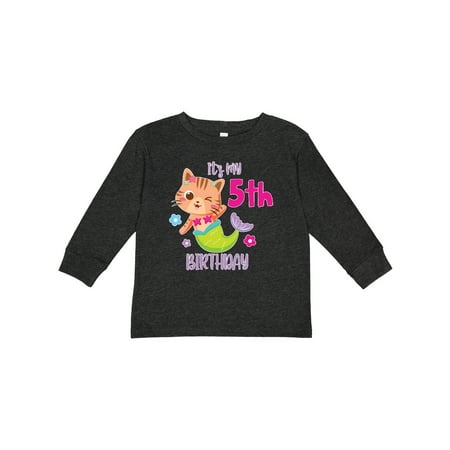 

Inktastic It s My 5th Birthday with Cute Cat Mermaid Gift Toddler Toddler Girl Long Sleeve T-Shirt