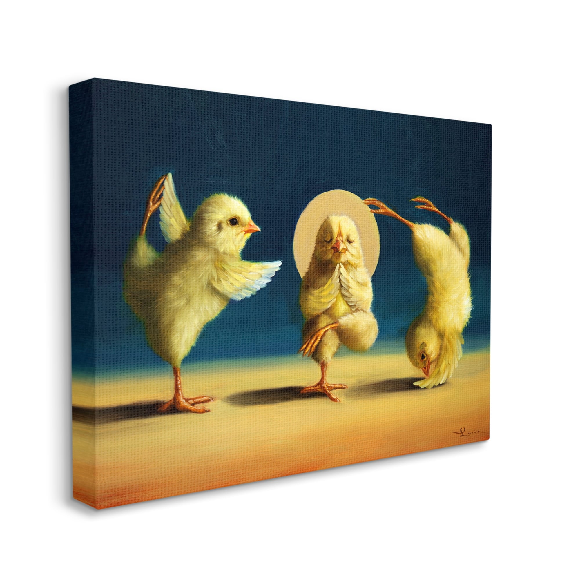 Stupell Industries Three Yellow Chicks Sunset Yoga Stretching Meditating Canvas Wall Art, 40 x 30, Design by Lucia Heffernan
