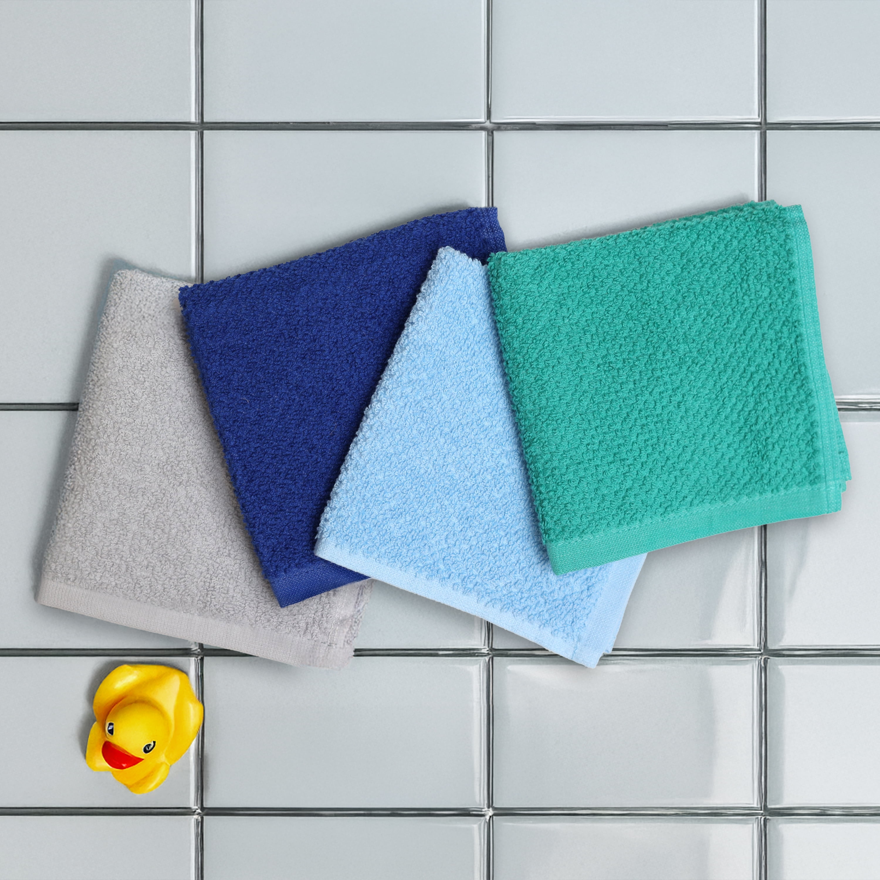 Your Zone Kids Washcloths, 8 Pack, 90% Cotton/10% Polyester, Blue, Teal and Gray