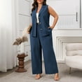 thumbnail image 4 of Oplxuo Women Suits 2 Piece Sets Button Lapel V Neck Sleeveless Blazer Vest and Wide Leg Pants Suit Matching Outfits, 4 of 7