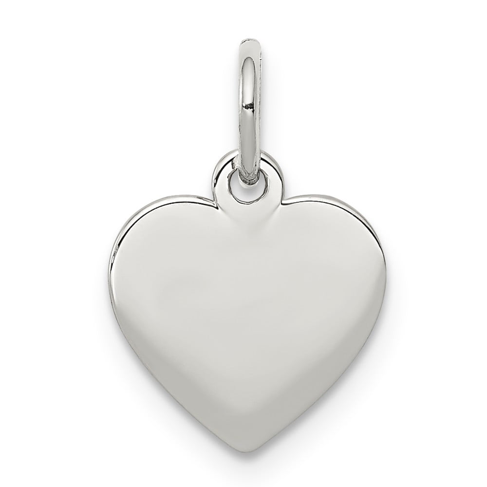925 Sterling Silver Rhodium Plated Engraveable Heart Polished Front Satin Back Disc Charm 