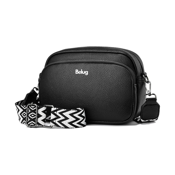 Bolso De Moda De Piel Blanda Y Correas Belug Negro