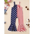 thumbnail image 2 of Bagilaanoe 4th of July Jumpsuit for Toddler Baby Girl Sleeveless Stars Stripes Print Romper Overalls 12M 18M 24M 3T 4T 5T Kids Long Flared Pants Independence Day Outfits, 2 of 6