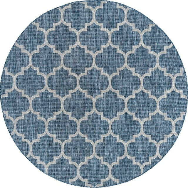 Unique Loom Outdoor Trellis Lattice Area Rug 7' 10 x 7' 10 Round Navy Blue/Gray