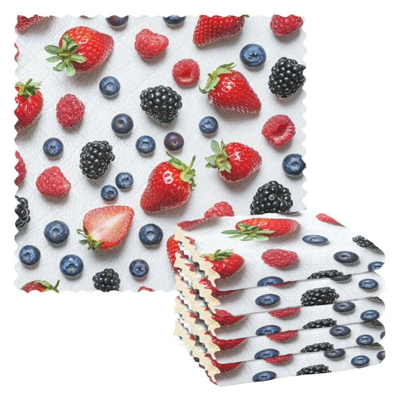 6 Packs Strawberry Blueberry Raspberry Kitchen Dish Towels Soft Absorbent Dish Cloths 11"x11"