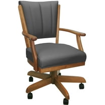 Leather Classic Caster Solid Wood Dining Chair - Gray on Honey