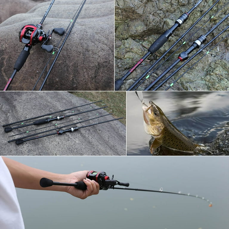 Sougayilang 1.8M Spinning & Casting Rod Portable Ultralight Fishing Rod  Carbon Fiber Pole 3 Sections