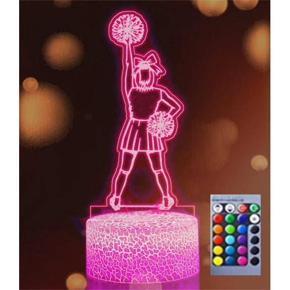 YSITIANNA 3D Cheerleader Night Light Decor Table Desk Optical Illusion Lamps 16 Color Changing Lights LED Table Lamp Xmas Home Love Birthday Children Kids Decor Toy Gift STNL#3435