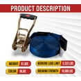 thumbnail image 5 of Ratchet Tie-Down Straps with Flat Hooks, 2" x 30' Ratchet Straps Blue | 10,000 Lbs Breaking Strength | TieDown Ratchet Straps for Flatbed, Truck, Trailers Pickup - 4 Pack, 5 of 9