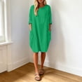 thumbnail image 2 of Oversized Baggy Midi Dress for Women Crew Neck Casual Loose Summer Dress with Pockets Basic Ladies Gown Knee Length Sundress, 2 of 5
