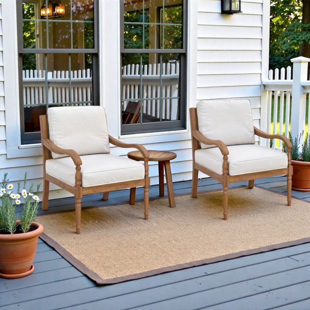 Outdoor Escape Patio Furniture Brown Wooden Deck Chairs Balcony Patio Dining Chairs Set of 2
