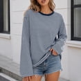 thumbnail image 2 of Yutgune Women's Striped Sweatshirt Crew Neck Long Sleeve Shirts Loose Casual Fall Top, 2 of 6