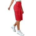 thumbnail image 5 of Womens Shorts Soft Solid Multi-Pocket High Waist Cargo Shorts for Women Red L, 5 of 9