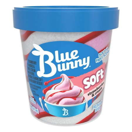 Blue Bunny Soft Strawberry and Cream Swirl Iced Frozen Dessert, 16 fl oz Pint