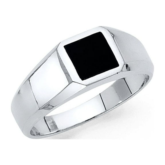 Square Onyx Ring Solid 14k White Gold Mens Band Black Stylish Plain Design Polished Finish Fancy Size 10