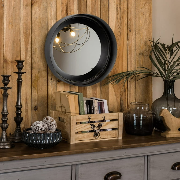 12 Inch Round Wall Mirror Black Round Convex Mirror Small Circle Mirror with Metal Frame Rustic Decorative Wall Mounted Mirror for Entryway