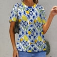 thumbnail image 6 of Blue Floral Citrus Tiles Women's T-Shirt Short Sleeve T Shirts Tops Tee Ladies Loose T, 6 of 6