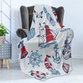 thumbnail image 4 of Nautical Soft Flannel Fleece Blanket, Symbolic Sea Creatures Navigation Gulls Compass Kids Holiday Shell Water Rope Design, Cozy Plush for Indoor and Outdoor Use, 70" x 90", Blue Red, by Ambesonne, 4 of 5