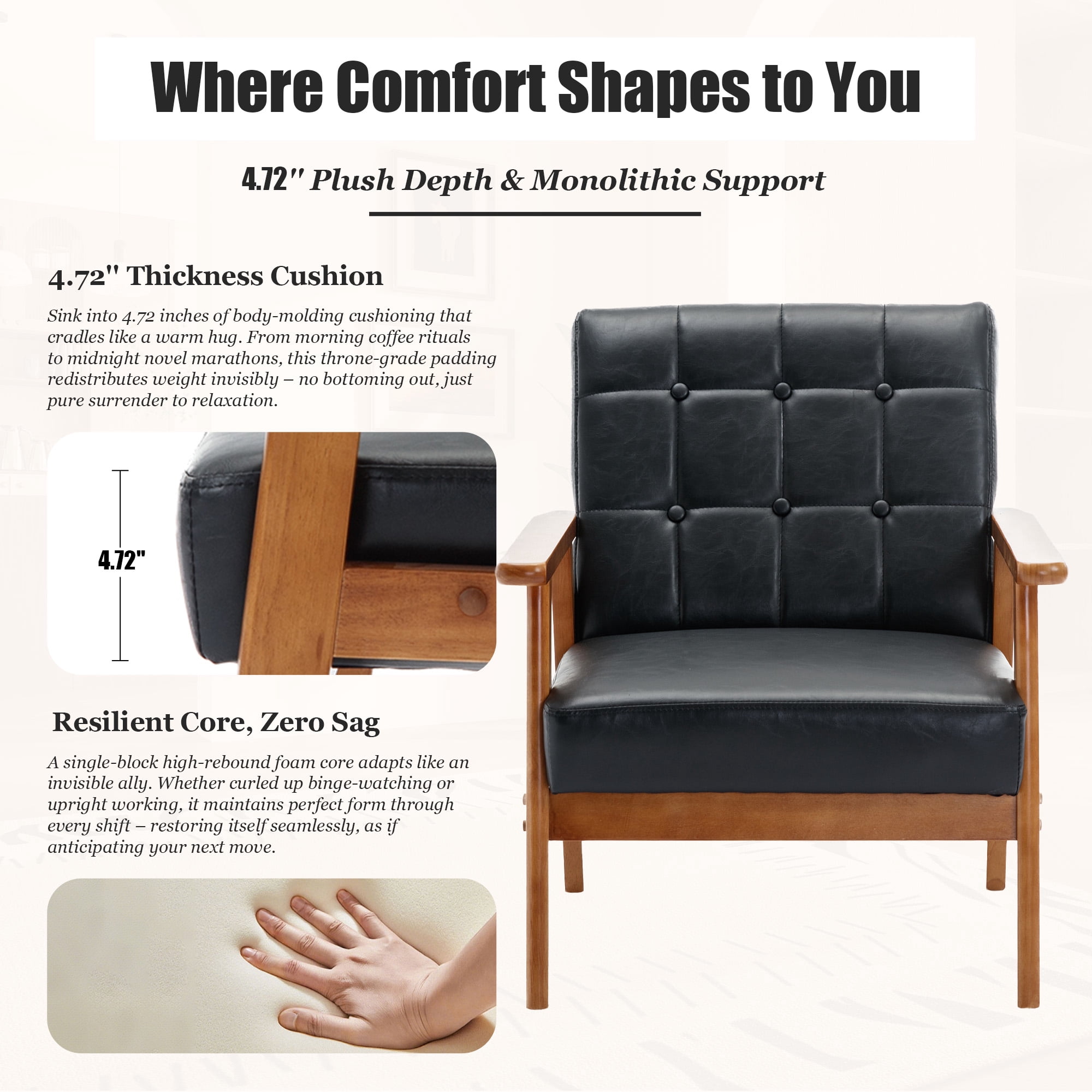 MOONMISS Mid-Century Modern Accent chair,Leisure Chair with Solid Wood Armrest and Feet