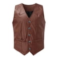thumbnail image 2 of hopeusnice Men's Western Cowboy Style Genuine Leather Vests Retro Distressed Waistcoat Slim Fit Biker Vests with Snap-Up Front Two Front Welt Pockets Coffee XXXL, 2 of 2