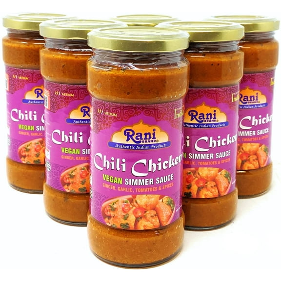 Rani Chili Chicken Vegan Simmer Sauce (Ginger, Garlic, Tomatoes & Spices) 14oz (400g) Glass Jar, Pack of 5 1 FREE ~ Easy to Use | Vegan | No Colors | All Natural | NON-GMO | Gluten Free | Indian Orig
