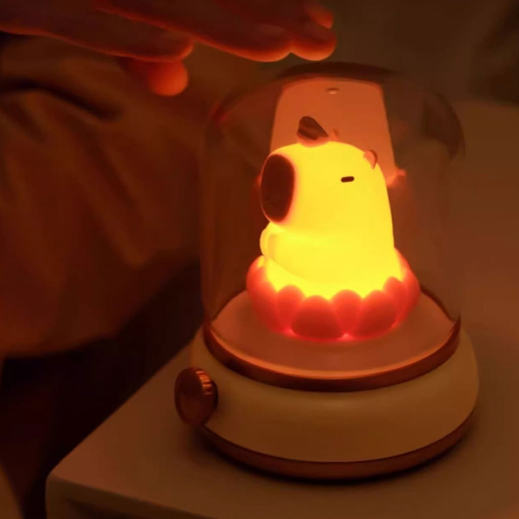 Jesscasday Vintage Capybara Nightlight Silicones Desktop Figurine with Gentle Glowing Oil Lamp Shape USB Rechargeable Night Lamp