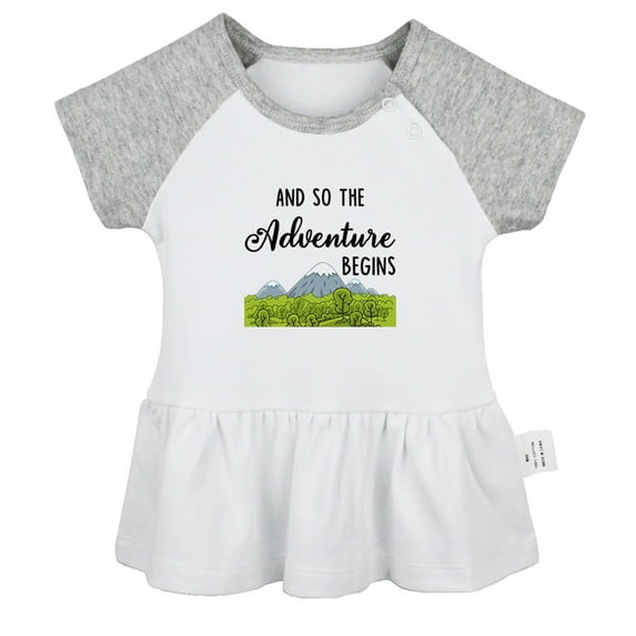 And So The Adventure Begins Funny Dresses For Baby, Newborn Babies Skirts, Infant Princess Dress, 0-24M Kids Graphic Clothes (Gray Raglan Dresses, 6-12 Months)