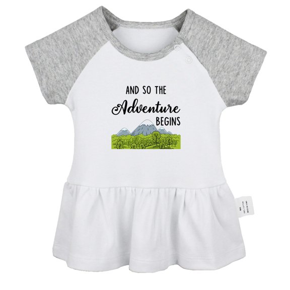 And So The Adventure Begins Funny Dresses For Baby, Newborn Babies Skirts, Infant Princess Dress, 0-24M Kids Graphic Clothes (Gray Raglan Dresses, 6-12 Months)