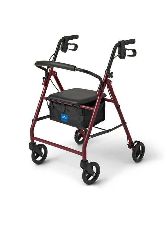 Medline Steel Rollator Walker for Adult Mobility Impairment, Burgundy, 350 lb. Weight Capacity, 6 Wheels, Foldable, Adjustable Handles, Rolling Walker for Seniors