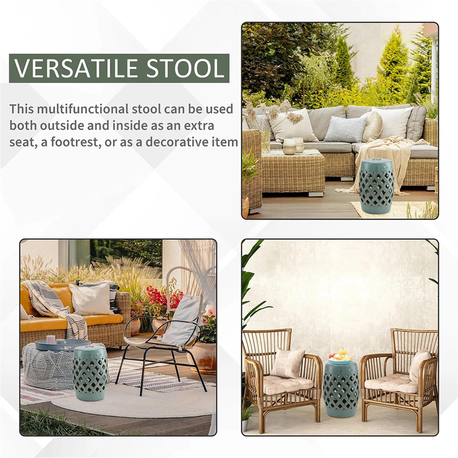 Demi Bonn 13" x 18" Ceramic Garden Stool with Woven Lattice Design & Glazed Strong Materials Decorative End Table for Backyard, Lawn, Balcony, Porch, Bronze