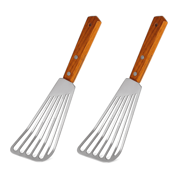 Fish Spatula Stainless Steel,2Pcs/Set Stainless Steel Large Slotted Turner – Wooden Handle Fish Spatula, Heavy Spatula, Nonstick Fried Shovel for Kitchen – Steak, Metal Cookie Flipper, Egg, Cookie