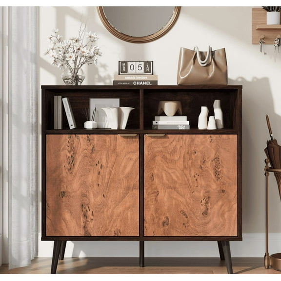 Walnut Buffet Sideboard, 31.5 Inch Storage Cabinet with Metal Handles, Compatible for Kitchen or Living Room